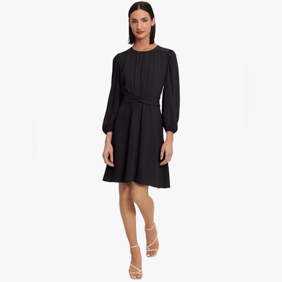 NWT Donna Morgan Long Sleeve Twist Waist Dress, Black Size 8 - Picture 1 of 7